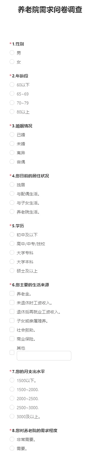 养老院需求问卷调查